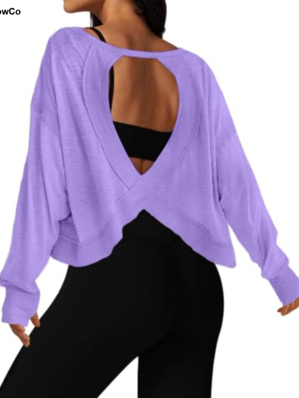 Open Back Long Sleeve Crop Top Workout Yoga Athletic Shirt